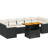8-tlg. Garten-Sofagarnitur mit Kissen Schwarz Poly Rattan