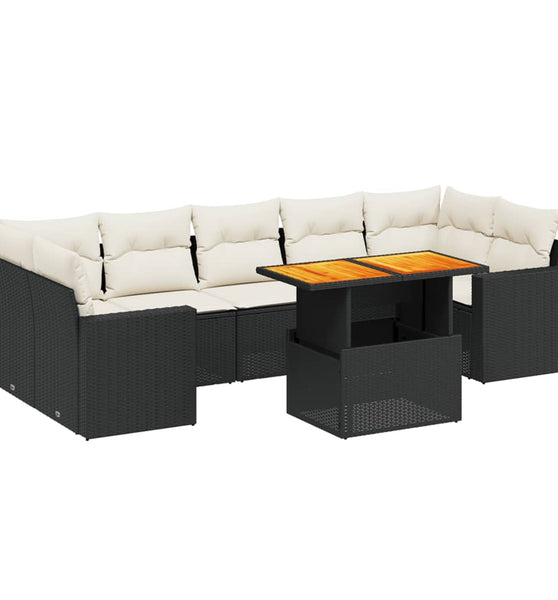 8-tlg. Garten-Sofagarnitur mit Kissen Schwarz Poly Rattan