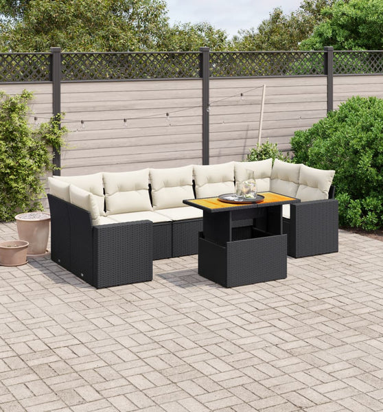 8-tlg. Garten-Sofagarnitur mit Kissen Schwarz Poly Rattan