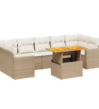 8-tlg. Garten-Sofagarnitur mit Kissen Beige Poly Rattan
