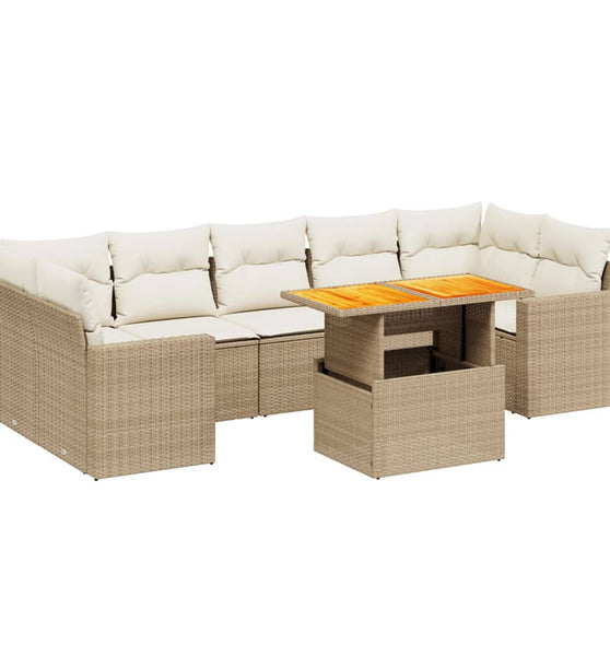 8-tlg. Garten-Sofagarnitur mit Kissen Beige Poly Rattan