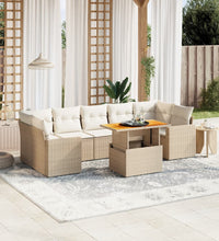 8-tlg. Garten-Sofagarnitur mit Kissen Beige Poly Rattan