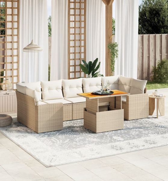 8-tlg. Garten-Sofagarnitur mit Kissen Beige Poly Rattan
