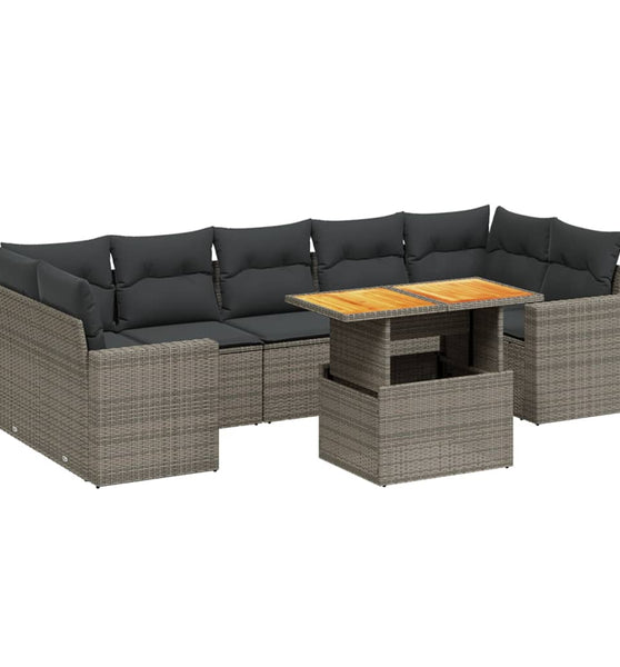 8-tlg. Garten-Sofagarnitur mit Kissen Grau Poly Rattan