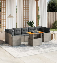 8-tlg. Garten-Sofagarnitur mit Kissen Grau Poly Rattan