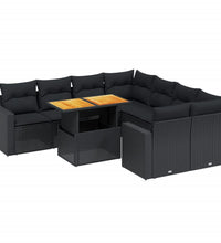 9-tlg. Garten-Sofagarnitur mit Kissen Schwarz Poly Rattan