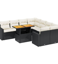 9-tlg. Garten-Sofagarnitur mit Kissen Schwarz Poly Rattan