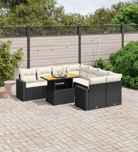 9-tlg. Garten-Sofagarnitur mit Kissen Schwarz Poly Rattan