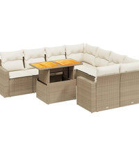 9-tlg. Garten-Sofagarnitur mit Kissen Beige Poly Rattan