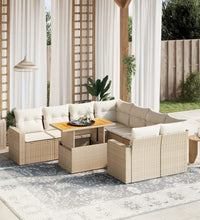 9-tlg. Garten-Sofagarnitur mit Kissen Beige Poly Rattan