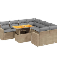 9-tlg. Garten-Sofagarnitur mit Kissen Beige Poly Rattan