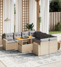 9-tlg. Garten-Sofagarnitur mit Kissen Beige Poly Rattan