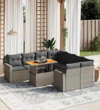 9-tlg. Garten-Sofagarnitur mit Kissen Grau Poly Rattan