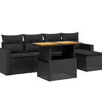 6-tlg. Garten-Sofagarnitur mit Kissen Schwarz Poly Rattan