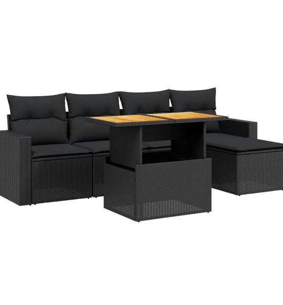 6-tlg. Garten-Sofagarnitur mit Kissen Schwarz Poly Rattan