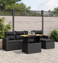 6-tlg. Garten-Sofagarnitur mit Kissen Schwarz Poly Rattan