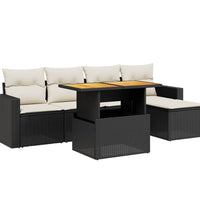 6-tlg. Garten-Sofagarnitur mit Kissen Schwarz Poly Rattan