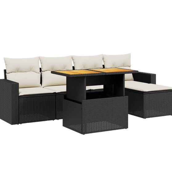 6-tlg. Garten-Sofagarnitur mit Kissen Schwarz Poly Rattan
