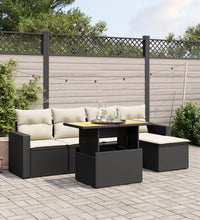 6-tlg. Garten-Sofagarnitur mit Kissen Schwarz Poly Rattan