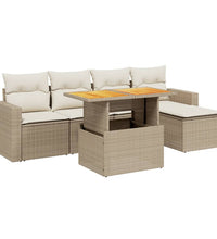 6-tlg. Garten-Sofagarnitur mit Kissen Beige Poly Rattan
