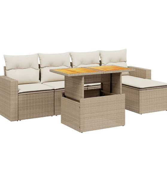6-tlg. Garten-Sofagarnitur mit Kissen Beige Poly Rattan