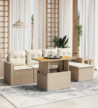 6-tlg. Garten-Sofagarnitur mit Kissen Beige Poly Rattan