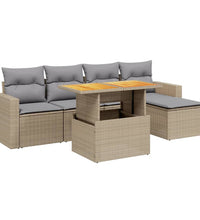 6-tlg. Garten-Sofagarnitur mit Kissen Beige Poly Rattan