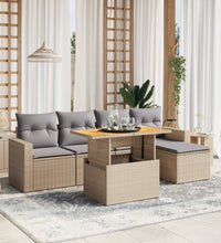 6-tlg. Garten-Sofagarnitur mit Kissen Beige Poly Rattan