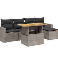 6-tlg. Garten-Sofagarnitur mit Kissen Grau Poly Rattan