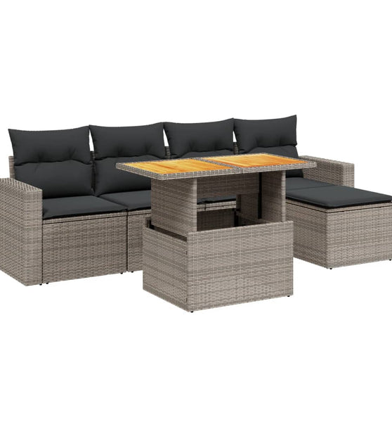 6-tlg. Garten-Sofagarnitur mit Kissen Grau Poly Rattan