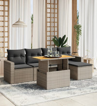 6-tlg. Garten-Sofagarnitur mit Kissen Grau Poly Rattan
