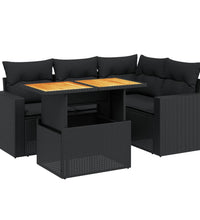 5-tlg. Garten-Sofagarnitur mit Kissen Schwarz Poly Rattan
