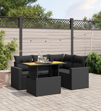 5-tlg. Garten-Sofagarnitur mit Kissen Schwarz Poly Rattan