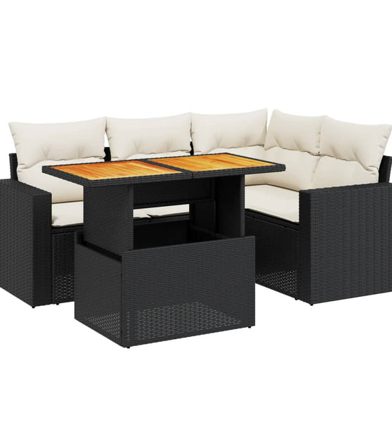 5-tlg. Garten-Sofagarnitur mit Kissen Schwarz Poly Rattan