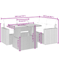 5-tlg. Garten-Sofagarnitur mit Kissen Schwarz Poly Rattan