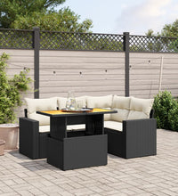 5-tlg. Garten-Sofagarnitur mit Kissen Schwarz Poly Rattan