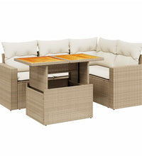 5-tlg. Garten-Sofagarnitur mit Kissen Beige Poly Rattan