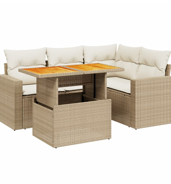 5-tlg. Garten-Sofagarnitur mit Kissen Beige Poly Rattan