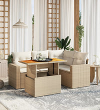 5-tlg. Garten-Sofagarnitur mit Kissen Beige Poly Rattan