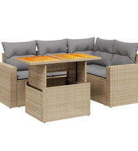 5-tlg. Garten-Sofagarnitur mit Kissen Beige Poly Rattan