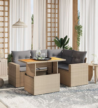 5-tlg. Garten-Sofagarnitur mit Kissen Beige Poly Rattan