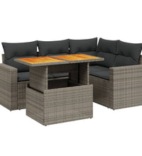 5-tlg. Garten-Sofagarnitur mit Kissen Grau Poly Rattan