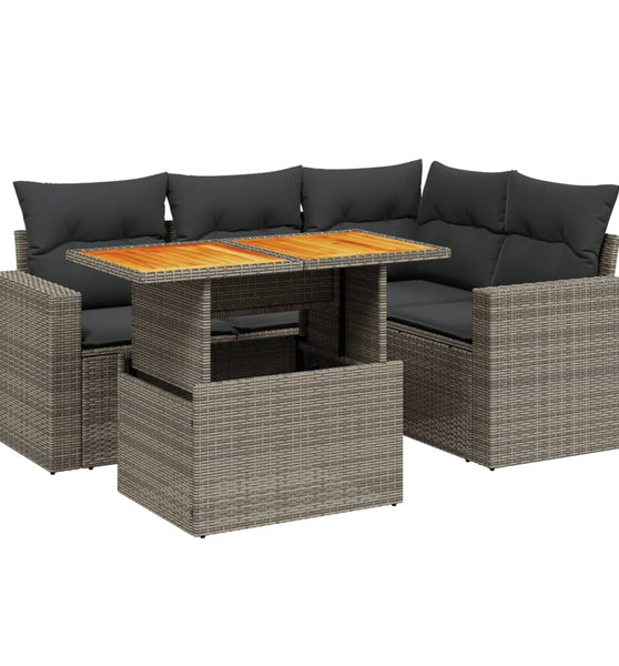 5-tlg. Garten-Sofagarnitur mit Kissen Grau Poly Rattan