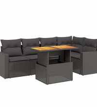 6-tlg. Garten-Sofagarnitur mit Kissen Schwarz Poly Rattan