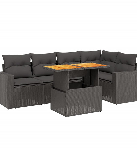 6-tlg. Garten-Sofagarnitur mit Kissen Schwarz Poly Rattan