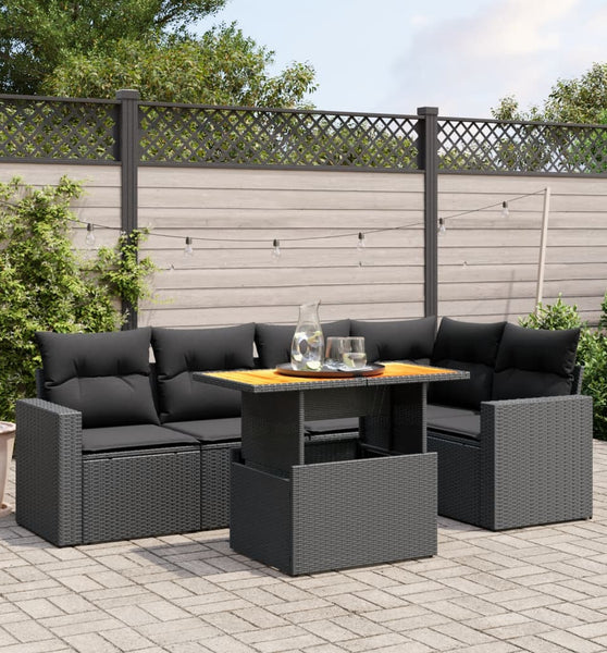 6-tlg. Garten-Sofagarnitur mit Kissen Schwarz Poly Rattan