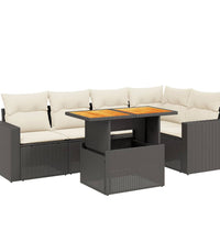 6-tlg. Garten-Sofagarnitur mit Kissen Schwarz Poly Rattan