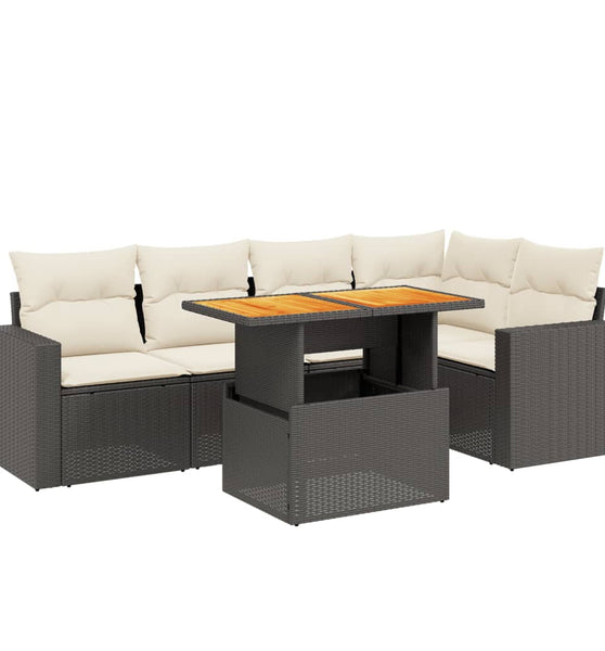 6-tlg. Garten-Sofagarnitur mit Kissen Schwarz Poly Rattan