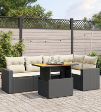6-tlg. Garten-Sofagarnitur mit Kissen Schwarz Poly Rattan