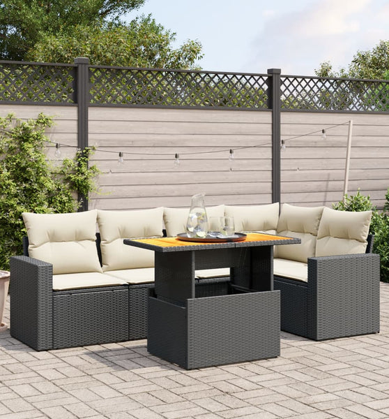 6-tlg. Garten-Sofagarnitur mit Kissen Schwarz Poly Rattan